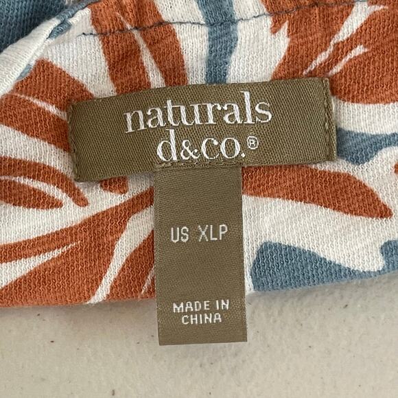 Natural D&Co Dress XLP Blue Orange Tropical Print Linen Blend Pockets A-line - Picture 7 of 9